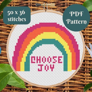 Kies Joy Rainbow-kruissteekpatroon / Instant download pdf / getelde kruissteek / pdf-patroon / digitaal kruissteekpatroon / regenboog