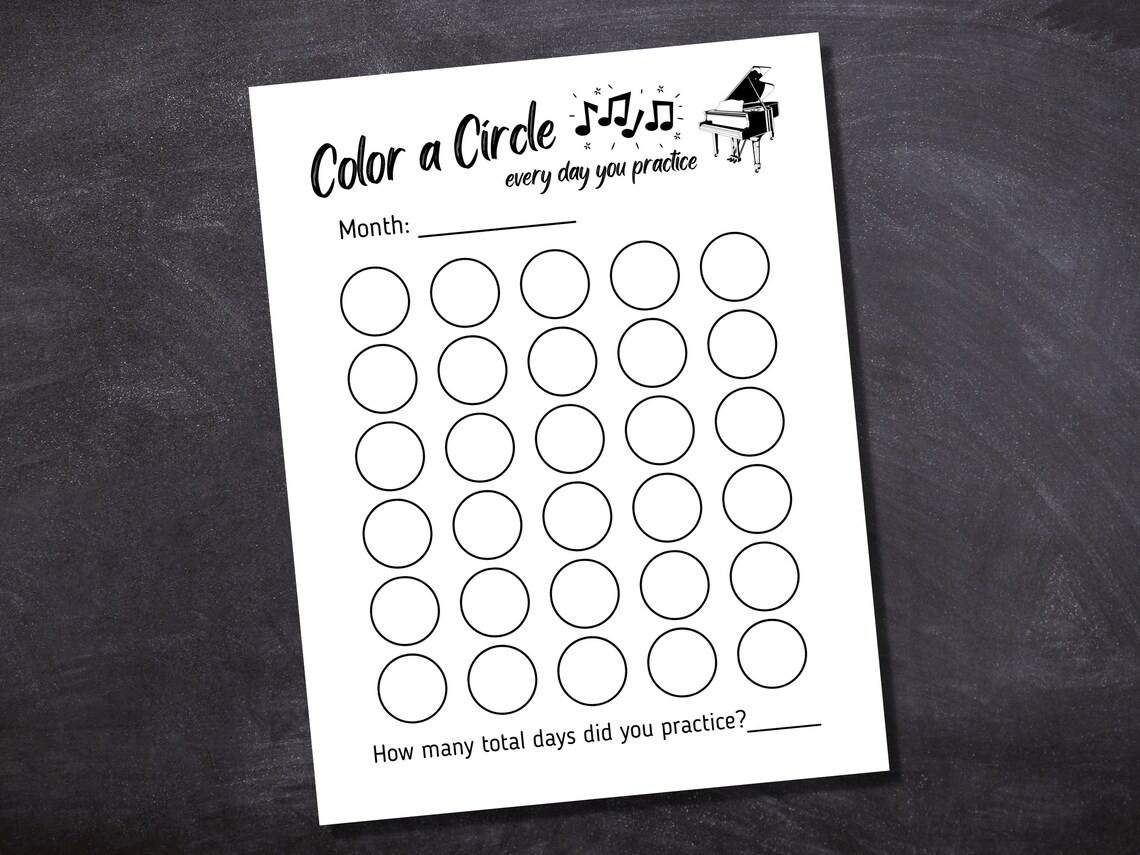 Piano Practice Chart Printable / Piano Practice Log Template / Piano
