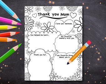 Thank you Mom / Mother's Day Printable / My Mom Coloring Page / Thank you Mother / Mother's Day Card / Teacher Printable / I love my Mom