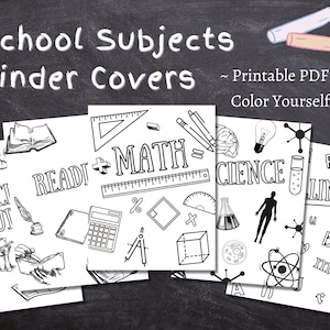 Capa do fichário de disciplinas escolares para impressão / Tamanho carta / Fichário do professor / Pinte você mesmo / Impressão / PDF / Fichário escolar em casa / Matemática / Ciências
