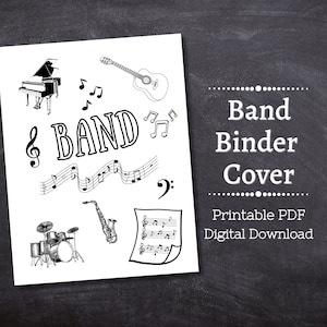 BAND Binder Cover Printable / Letter size / School binder cover /Teacher binder / Color Yourself / Printout / PDF /Sheet Music /Music Class