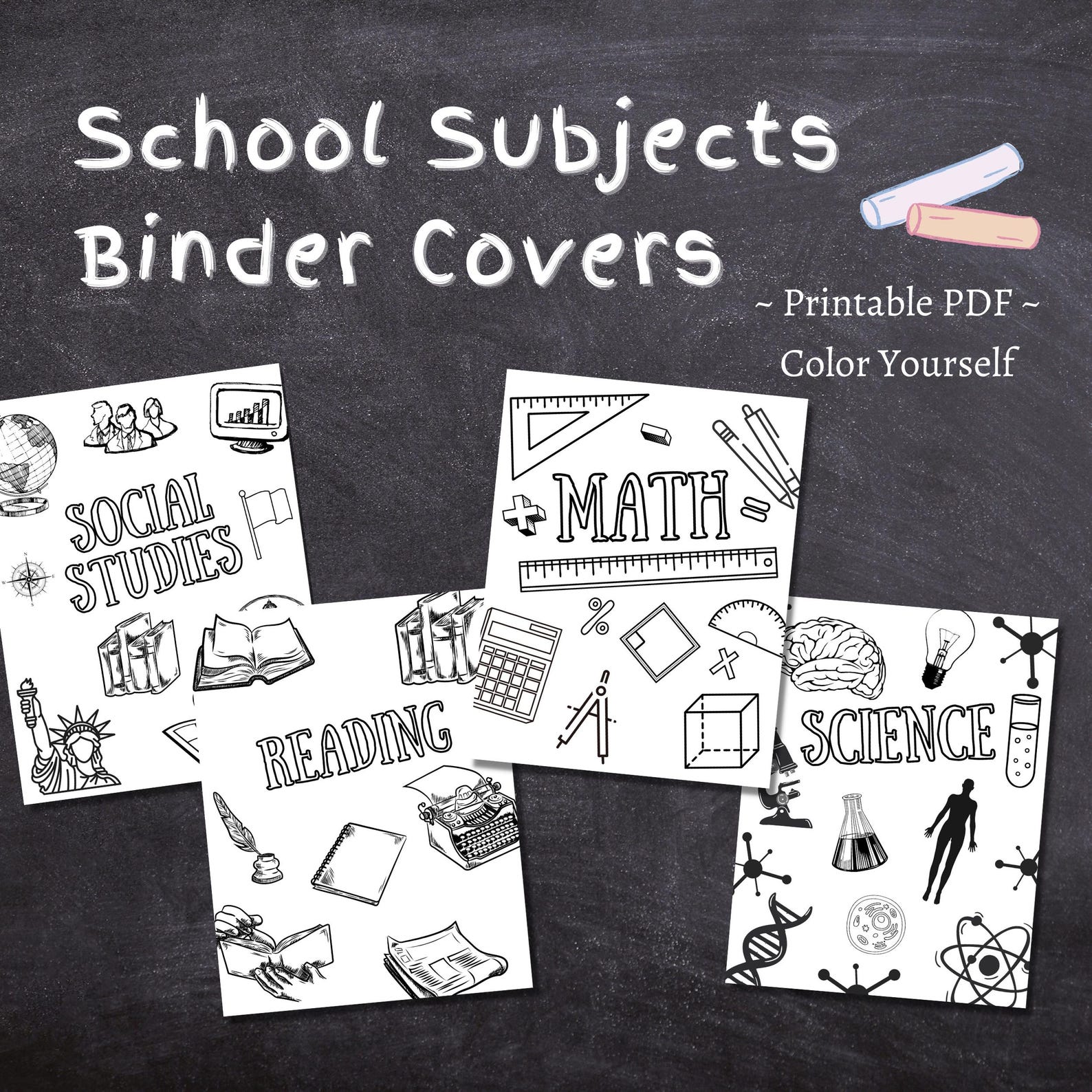 School Subjects Binder Cover Printable / Letter Size / Teacher Binder ...