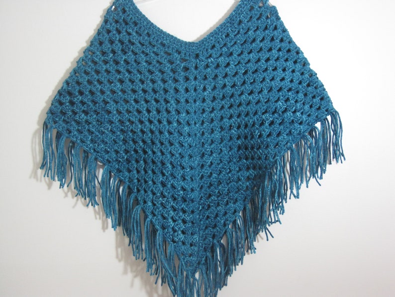 Shawl Girls Sweater READY TO SHIP Girls Cape Girls Crochet Poncho Teal Blue Dark Turquoise Handmade Poncho Age 7 /& 8
