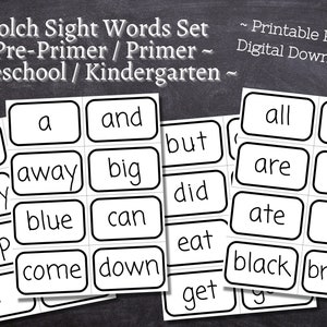 92 Dolch Sight Words Pre-Primer Primer Set para impressão / Palavras de visão do jardim de infância / Flashcards / Palavras de visão de primer / Palavras de visão pré-escolar