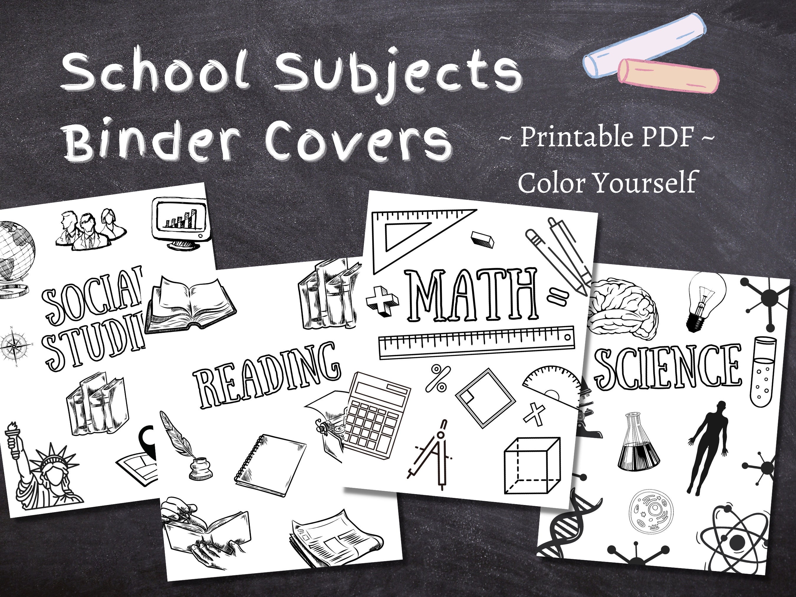 School Subjects Binder Cover Printable / Letter Size / Teacher Binder / Color Yourself