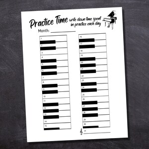Piano Practice Time Chart Printable / Piano Practice Log Template / Piano Teacher / Piano ...