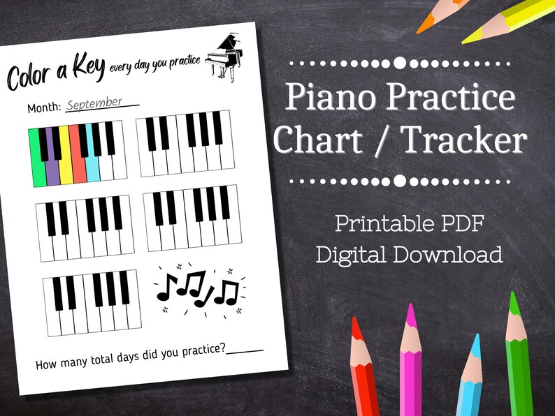Piano Practice Chart Printable / Piano Practice Log Template / Etsy