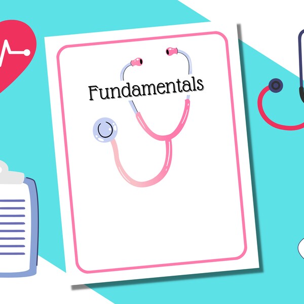 Fundamentals Binder Cover Printable / Letter size / School binder cover / Nursing school / Stethoscope / Printout / Pink / Medical school