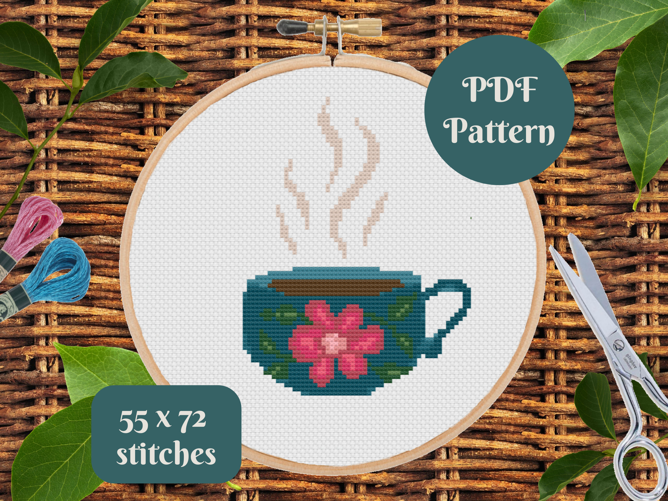 Coffee Mug Cross Stitch Pattern / Instant Download PDF / Counted Cross