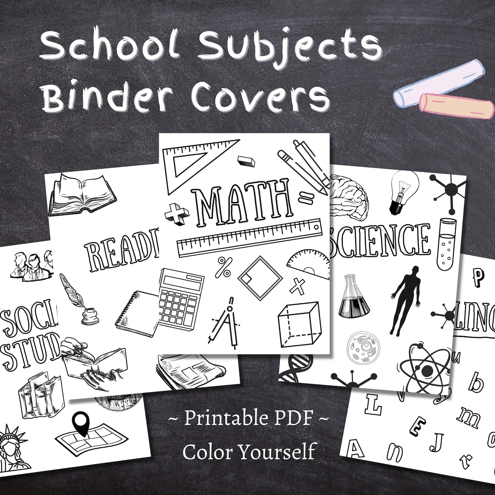 School Subjects Binder Cover Printable / Letter Size / Teacher Binder ...