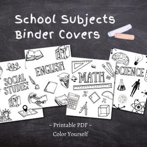 School Subjects Binder Cover Printable / Letter size / Teacher binder / Color Yourself / Printout / PDF / Homeschool Binder / Math / Science