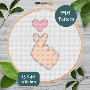 Finger Heart Cross Stitch Pattern / Instant Download PDF / Counted Cross Stitch / PDF Pattern / Digital Cross Stitch Pattern / Valentines