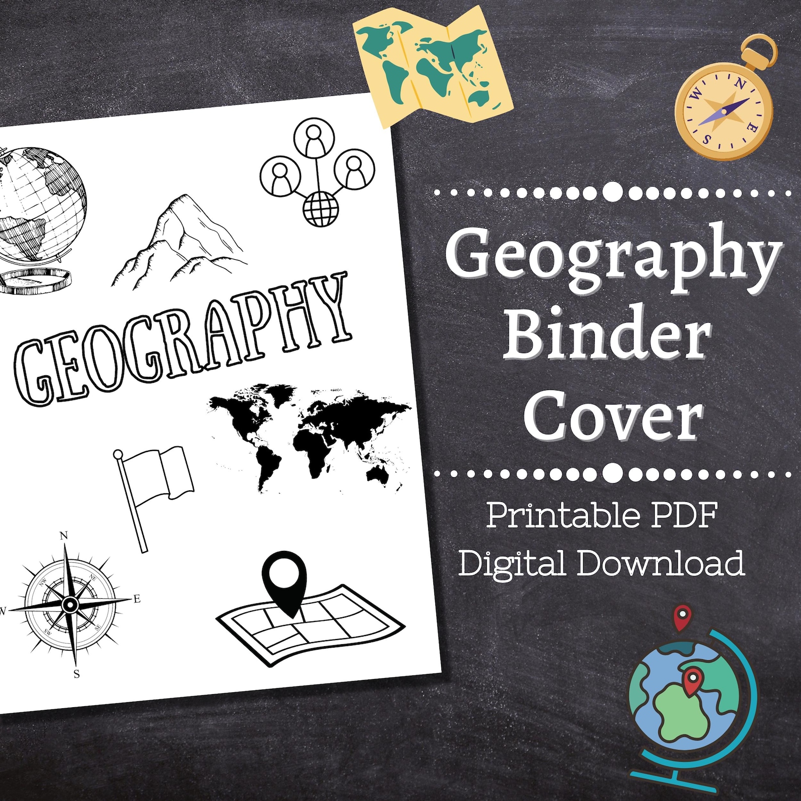 GEOGRAPHY Binder Cover Printable / Letter Size / School Binder Cover ...