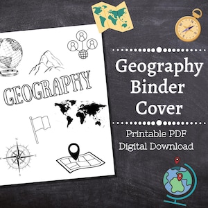 GEOGRAPHY Binder Cover Printable / Letter size / School binder cover / Teacher binder / Color Yourself / Printout / PDF / Homeschool / Maps