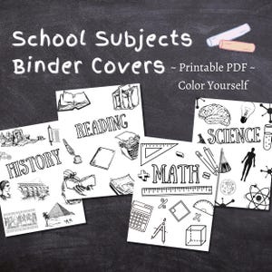 School Subjects Binder Cover Printable / Letter size / Teacher binder / Color Yourself / Printout / PDF / Homeschool Binder / Math / Science