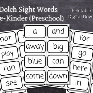 40 Dolch Sight Words Pre-Kindergarten Printable / Preschool / Sight Word Flashcards / Pre-Primer Sight Words / Pre-K sight words / education