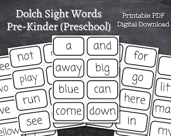 40 Dolch Sight Words Pre-Kindergarten Printable / Preschool / Sight Word Flashcards / Pre-Primer Sight Words / Pre-K sight words / education