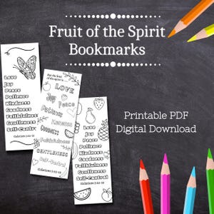 Fruit of the Spirit Bookmarks Printable / Bible verse/ Sunday School / Vacation Bible School / homeschool / Kids Children Church / coloring