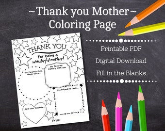 Thank you Mom / Mother's Day Printable / My Mom Coloring Page / Thank you Mother / Mother's Day Card / Teacher Printable / I love my Mom