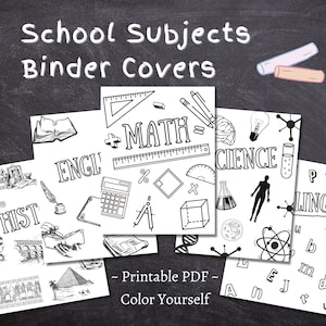 School Subjects Binder Cover Printable / Letter size / Teacher binder / Color Yourself / Printout / PDF / Homeschool Binder / Math / Science