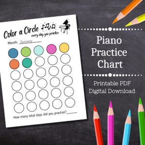 Utskrivbart schema för pianoövning / Mall för pianoövningslogg / Pianolärare / Pianoelev / Pianovanespårare / Utskrift / färglägg en cirkel
