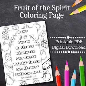 Fruit of the Spirit Coloring Page Printable / Bible verse/ Sunday School / Vacation Bible School / homeschool / Kids Children Church / Color