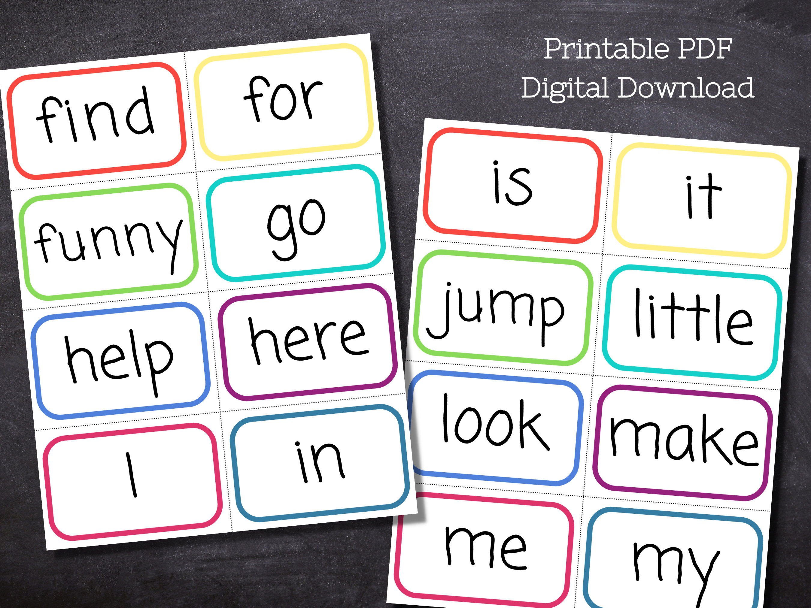 40 Dolch Sight Words Pre-kindergarten Printable / Preschool / Sight Word Flashcards / Pre-primer ...