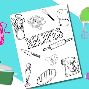 Carpeta de recetas imprimible / Tamaño carta / Menú / Carpeta Chef Cook / Coloréala tú mismo / Impresión / PDF / Horneado / Cocina / Comida