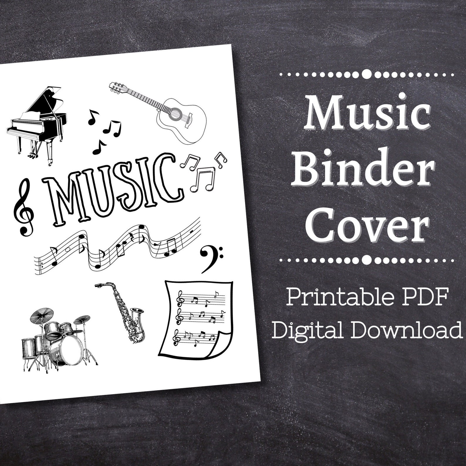 MUSIC Binder Cover Printable / Letter Size / School Binder Cover ...