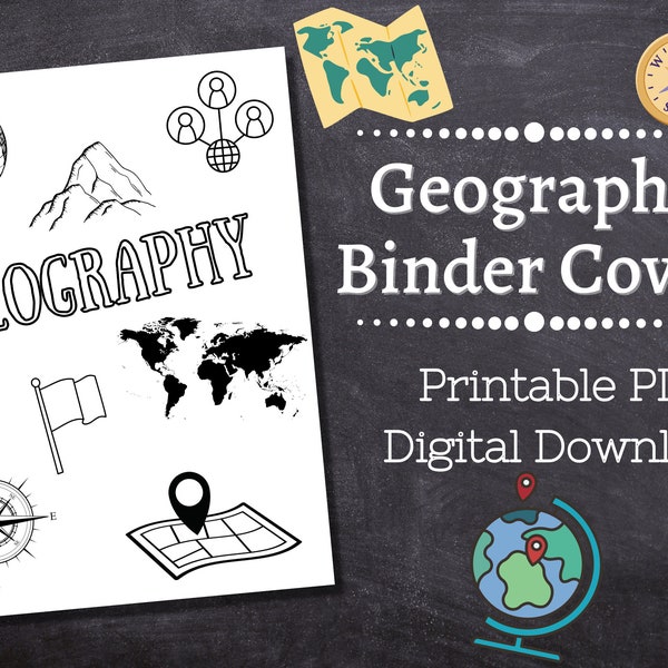 GEOGRAPHY Binder Cover Printable / Letter size / School binder cover / Teacher binder / Color Yourself / Printout / PDF / Homeschool / Maps