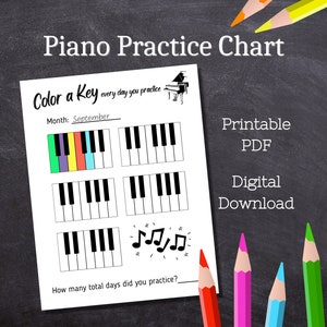 Afdrukbaar schema pianooefening / Sjabloon pianooefeninglogboek / Pianoleraar / Pianostudent / Piano gewoontetracker / Afdruk / PDF / Lessen