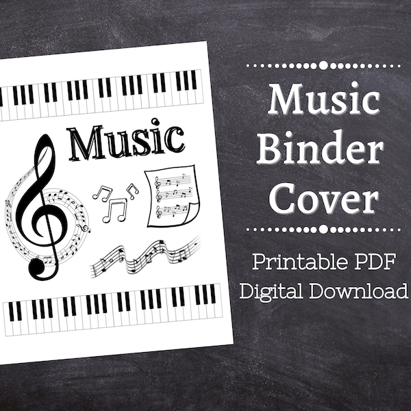 MUSIC Binder Cover Printable / Letter size / School binder cover /Teacher binder / Color Yourself / Printout / PDF /Sheet Music /Music Class