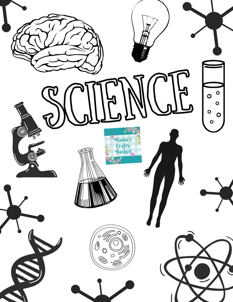 Science Binder Cover Printable / Letter size / School binder cover / Teacher binder / Color Yourself / Printout / PDF / Homeschool Binder image 2