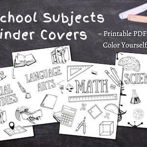 Carpeta de materias escolares imprimible / Tamaño carta / Carpeta para maestros / Colorea tú mismo / Imprimible / PDF / Carpeta para educación en el hogar / Matemáticas / Ciencias