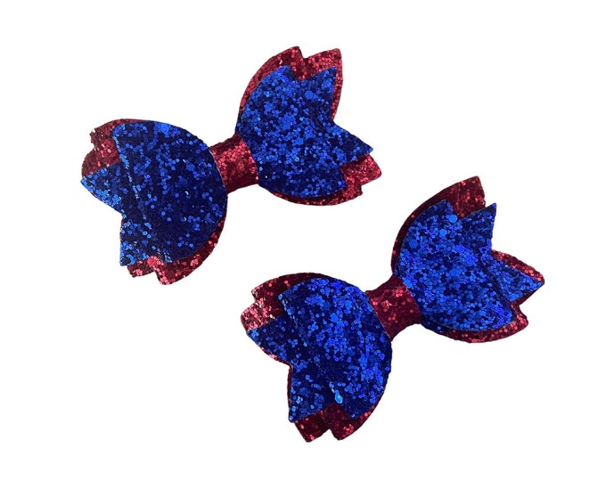 Super Hero Red/Blue Glitter Hair Bow Set - 2 Included