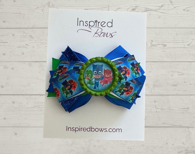 Super Hero Blue/Green Hair Bow