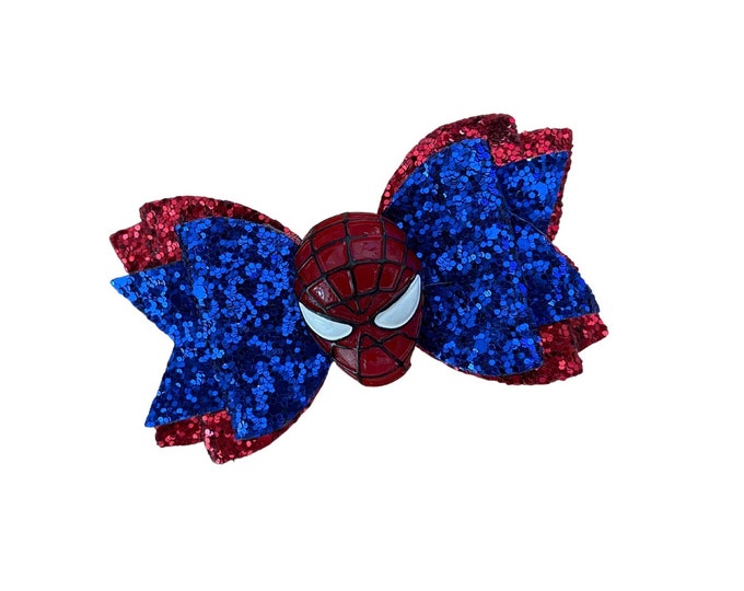 Super Hero Glitter Hair Bow 3.5 inches on alligator clip