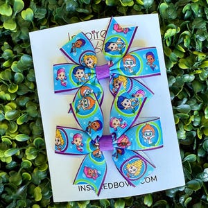 Bubble Guppies Inspired Hair Bow Set/ Piggy Tail Bows - 2 Included