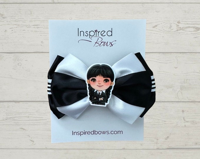 Wednesday Inspired Black White Hair Bow