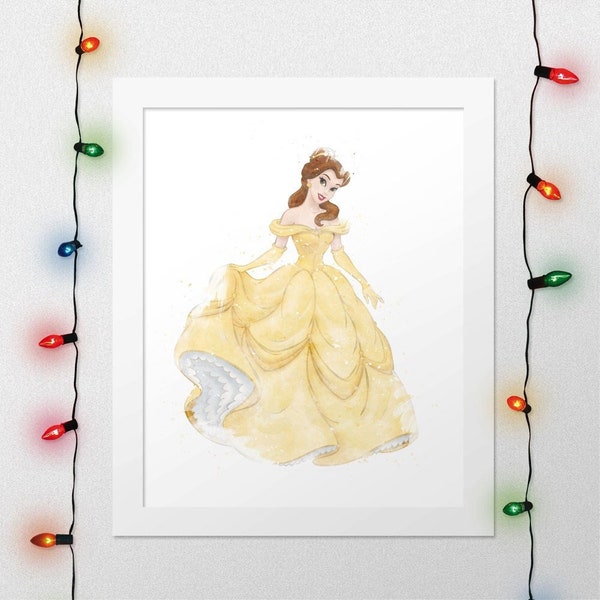 PRINCESS BELLE, Princess Belle Print, Beauty And The Beast, Belle Watercolor, Princess Nursery, Princess Art, Beauty Beast, Digital Print