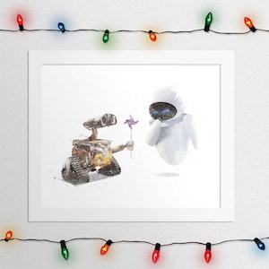 WALL-E PRINT, Wall-E And Eve Print, Wall-E Eve Poster, WallE Nursery, Wall E Wall Art, Wall E Watercolor, Wall Eve, Digital Print