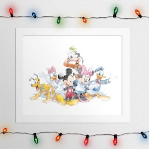 Mickey Goofy Donald Pluto Daisy Minnie Print, Kids decoration, Poster, Watercolor, Nursery, Mickey Mouse Friends Wall Art, Digital Print