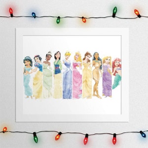 PRINCESS PRINT, Princesses Wall Art, Princesses, Aurora, Belle, Cinderella, Jasmine, Princess Nursery, Princess Watercolor, Digital Print