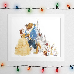 BEAUTY BEAST, Beauty And The Beast Print, Beauty and the Beast, Belle, Lumiere, Cogsworth, Chip, Mrs Potts, Beauty Beast Watercolor, Digital
