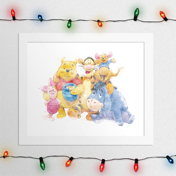 WINNIE POOH PRINT, Winie The Pooh and Friends, Winnie Piglet Tigger Eeyore, Winnie Pooh Art, Winnie Pooh Watercolor, Digital Print