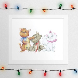 ARISTOCATS PRINT, Aristocats, Marie, Toulouse, Berlioz, Aristocats Watercolor, Wall Art, Nursery, Room Decor Kids, Poster, Digital Print