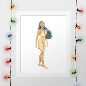 POCAHONTAS kunst aan de muur, prinses Pocahontas, Pocahontas print, Pocahontas aquarel, Pocahontas kwekerij, Pocahontas poster, digitale print