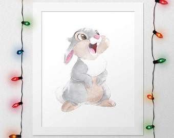 THUMPER, Bambi Thumper, Bambi Rabbit, Nursery Print, Bambi Friends, Cute Watercolor, Rabbit Watercolor, Nursery, Thumper Digital Print