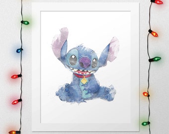 STITCH, Stitch Wall Art, Stitch Print, Lilo And Stitch, Nursery Print, Lilo Stitch Nursery, Nursery Watercolor, Nursery Digital Print