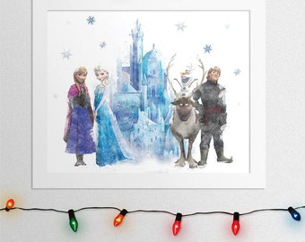 FROZEN CHARACTERS PRINT, Frozen Print, Princess Anna, Queen Elsa, Anna, Elsa, Olaf, Kristoff, Sven, Frozen Watercolor, Nursery Digital Print